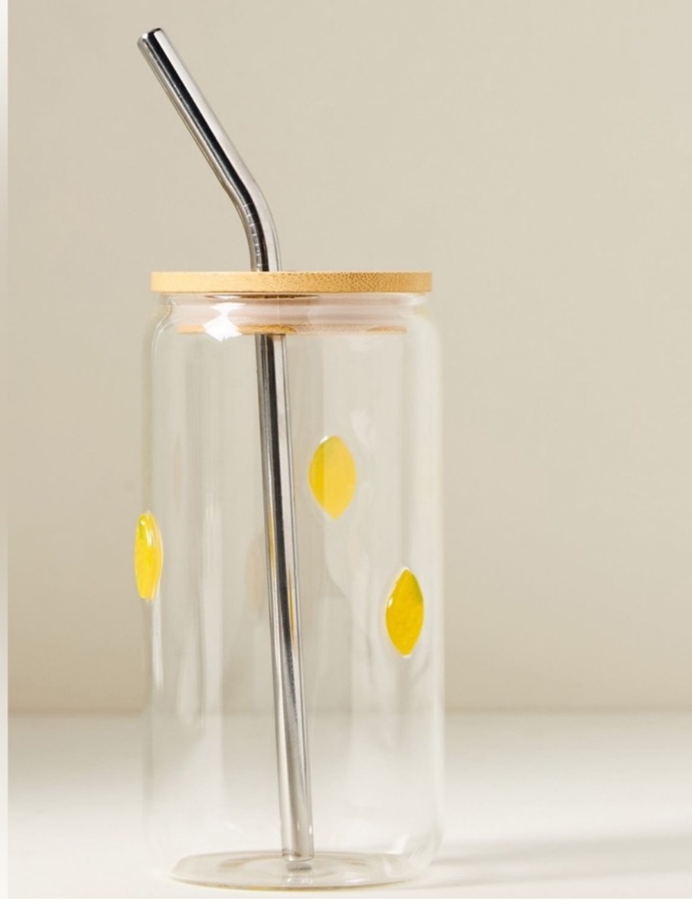 NWT Anthropologie LEMON The Icon Juice Glass Tumbler with Lid